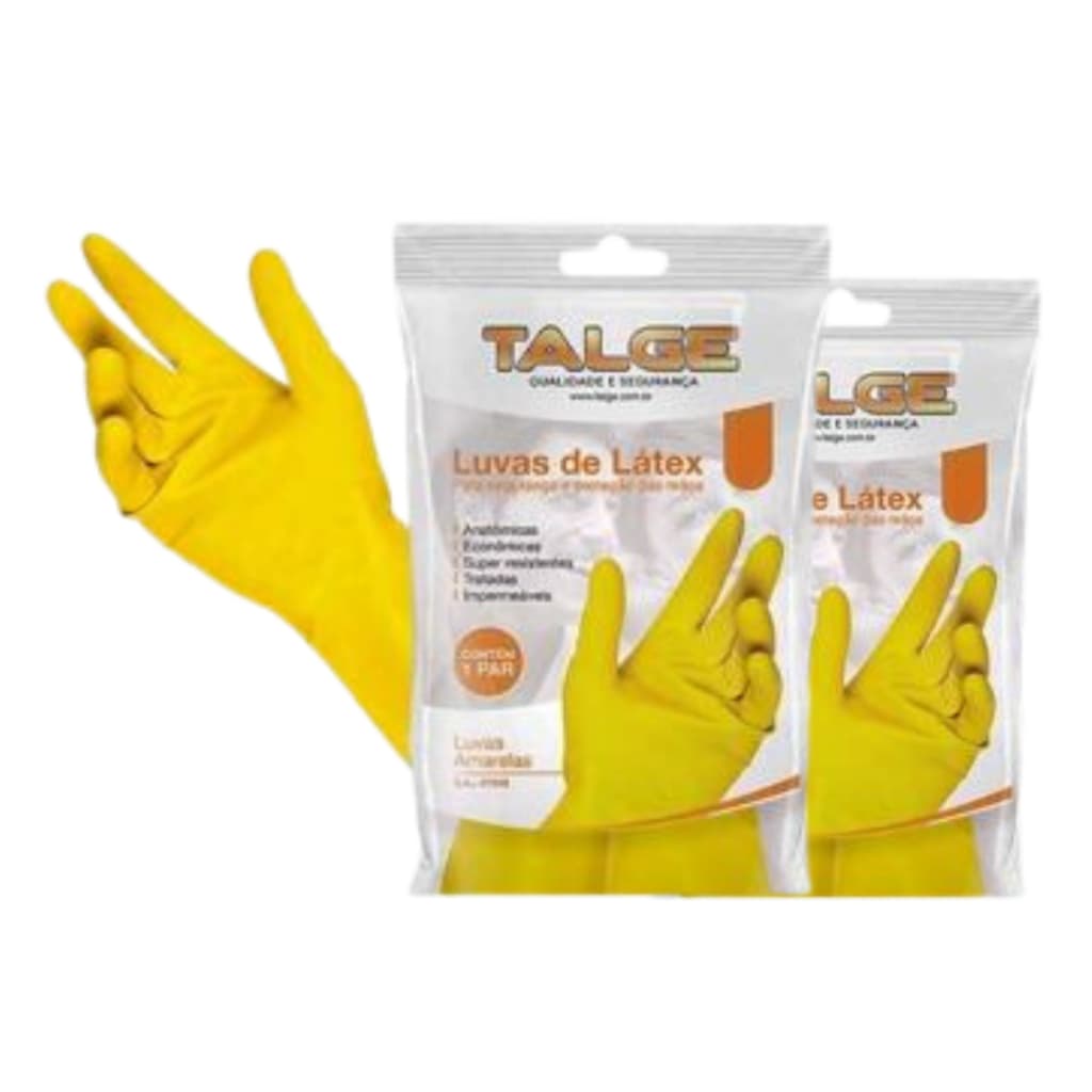2 Pares de Luvas Talge Multiuso Látex Limpeza Reforçadas Limpeza Profunda Cozinha Banheiro Casa