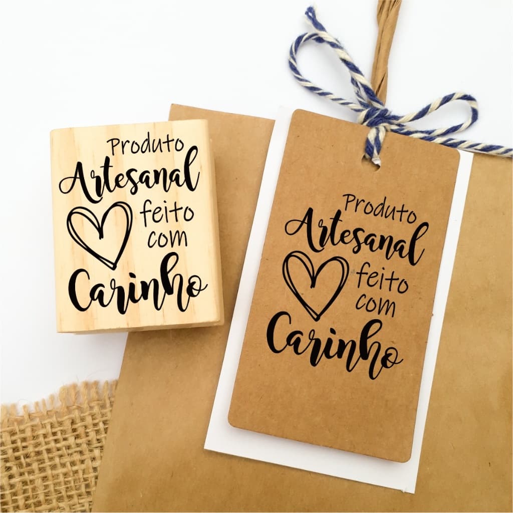 Carimbo Artesanal produto artesanal feito com carinho - 4cmx5cm - TAG011