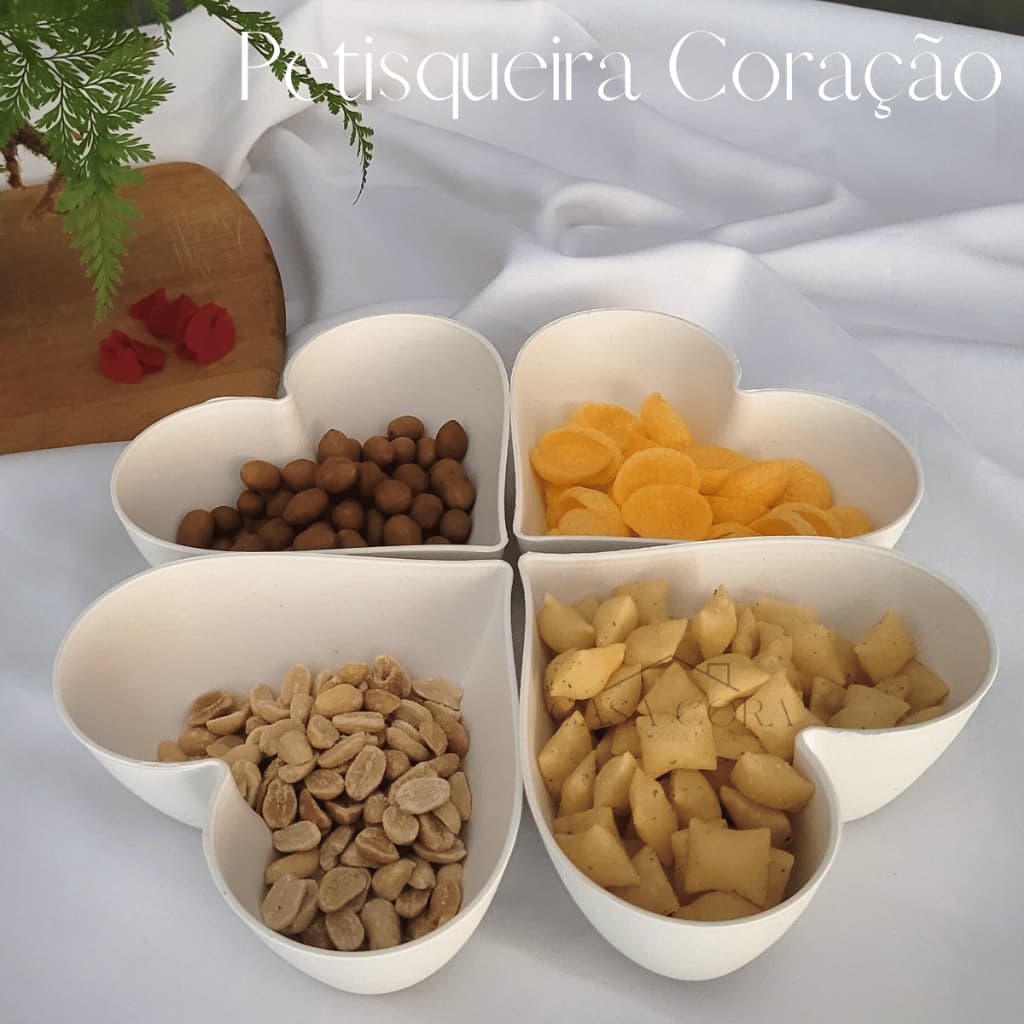 Kit de Petisqueira Coração Branca 4, 8 ou 12 Uniddes Plástica Cumbuca Pote Sobremesa bowl 300ml.