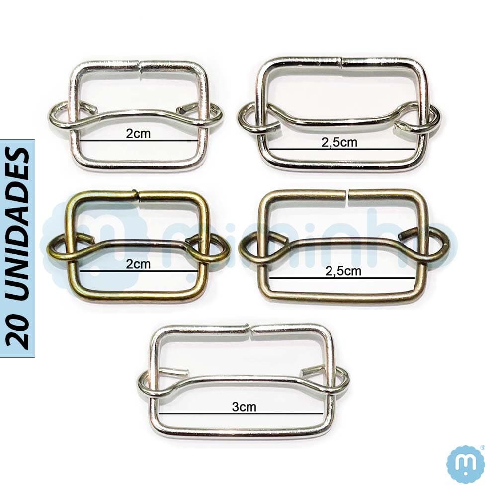 Regulador Bolsa 2cm, 2,5cm e 3cm - Fino - Niquelado e Ouro Velho - Metal - 20 PÇS