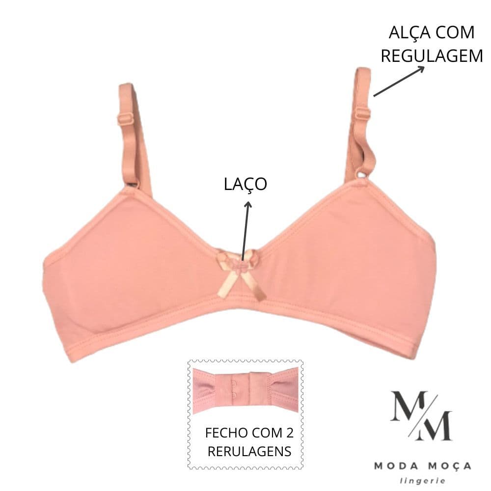 KIT 2 Sutiã  Menina Moça Infantil Lingerie  Liso Sem Bojo e Com Espuma