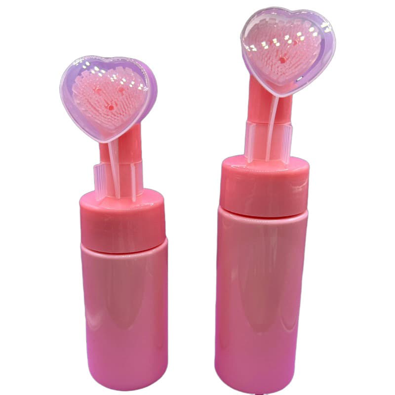 Frasco Pump Espumador Rosa com Escova de Silicone em Coração Helen Color – Limpeza Facial e Massagem  (100ml/150ml)