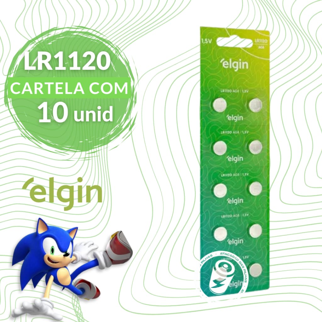 10 Pilhas Bateria Botão Lr1120 Elgin - 1 Cartela Elgin Sonic