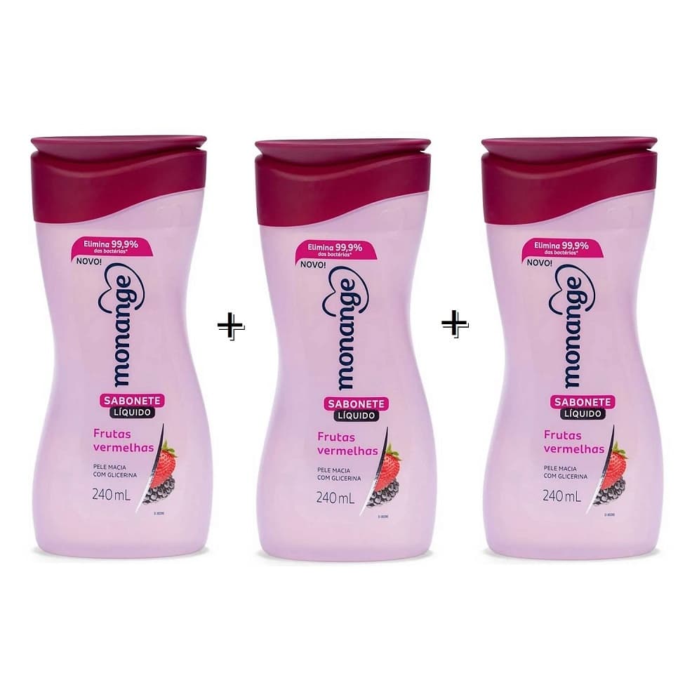 Kit 3 UND - Sabonete Líquido para o Corpo Monange - 240ml Cada (3 Fragrâncias)