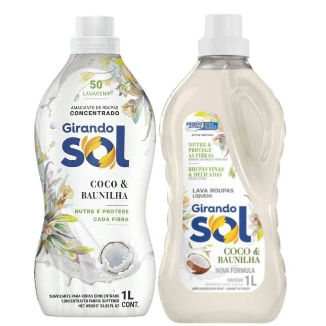 Kit Lava Roupa Líquido + Amaciante Concentrado Girando Sol (Coco e Baunilha, Azul, Hipoalergênico)