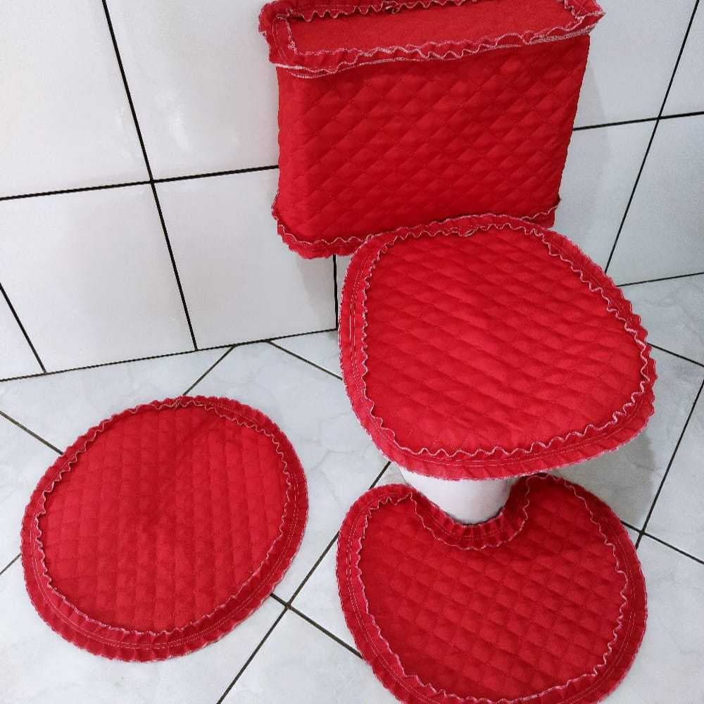 Jogo de banheiro liso PROMOÇÃO tapete redondo 4 ou 3 peças capa tampa do vaso caixa acoplada tecido