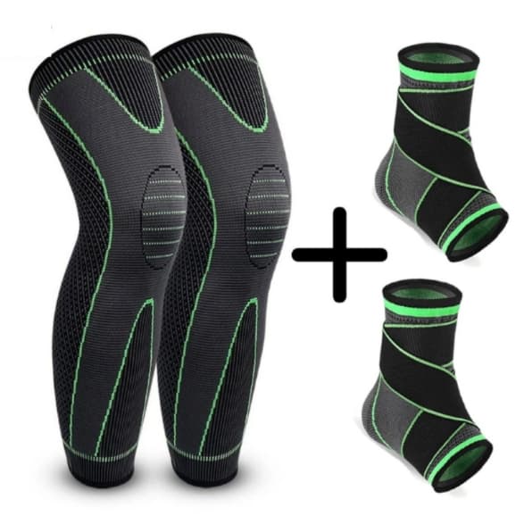 KIT Joelheira + Tornozeleira Ortopédica de Compressão e Tornozelo Para todos Esporte Academia