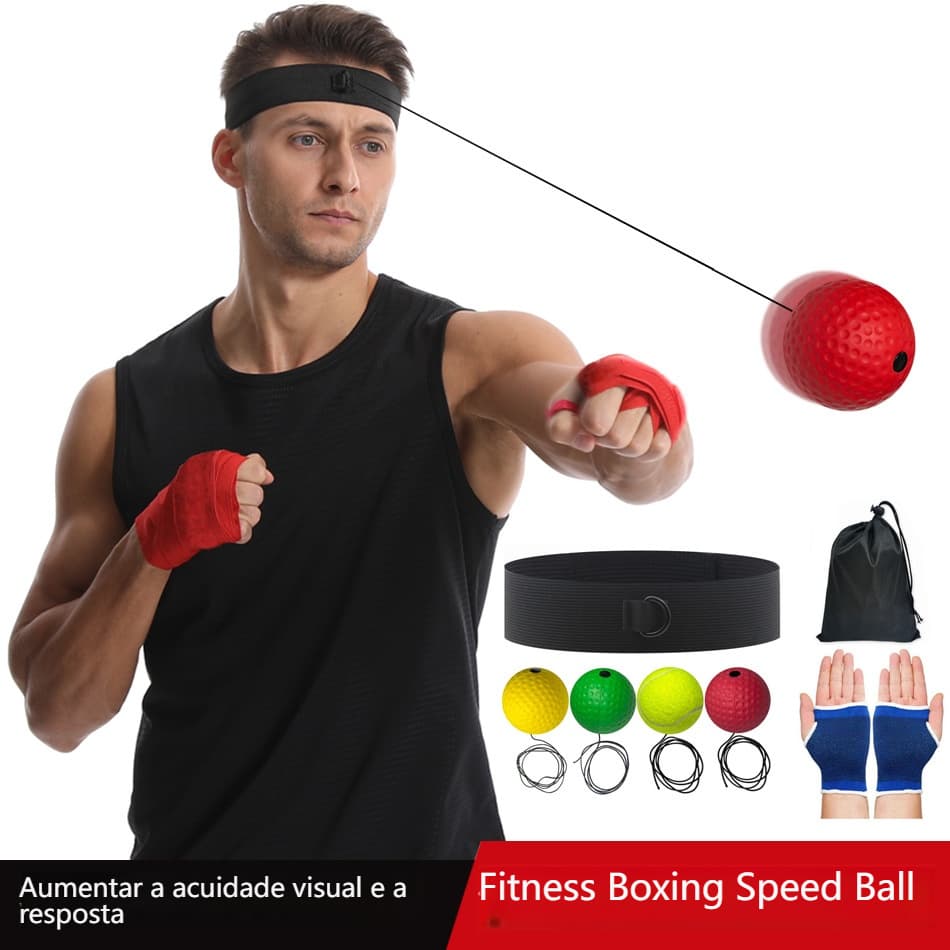 Bola de Reação para Boxe com Capacete Ajustável Treino de Velocidade e Reflexo com Elástico para Casa