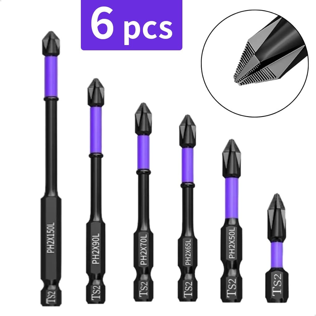 Bits Magnético Ponteira Philips Parafusadeira Ph2 Jogo 6 Pcs Imantado Antiderrapante Com Imã Sextavado