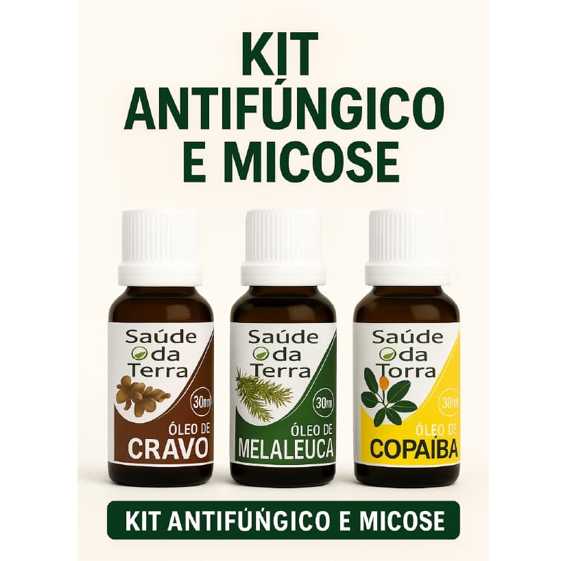 Kit Antifúngico 3 Óleos Poderosos Copaíba, Melaleuca e Cravo Antisséptico Cicatrizante
