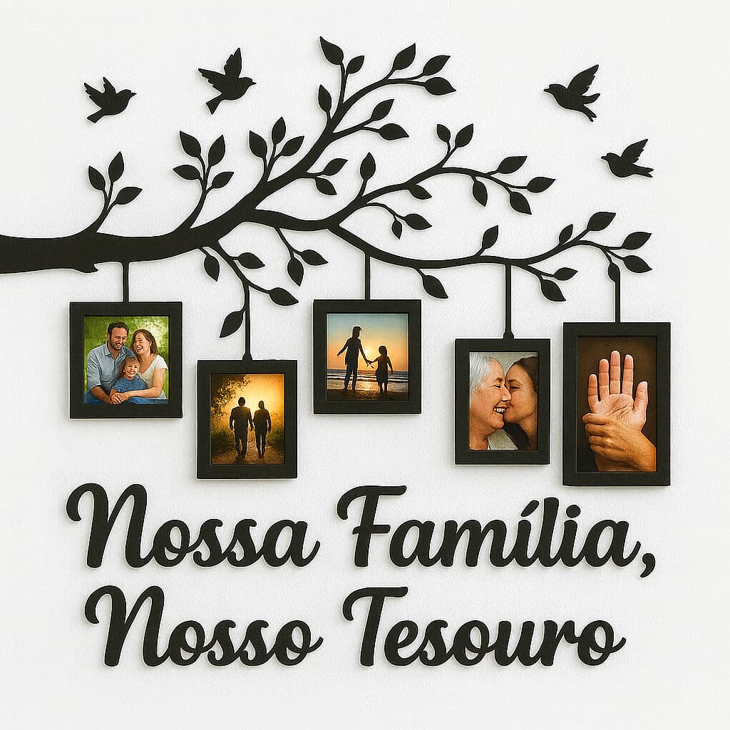 Painel Decorativo Nossa Família Nosso Tesouro em MDF – Moldura de Fotos 10x15