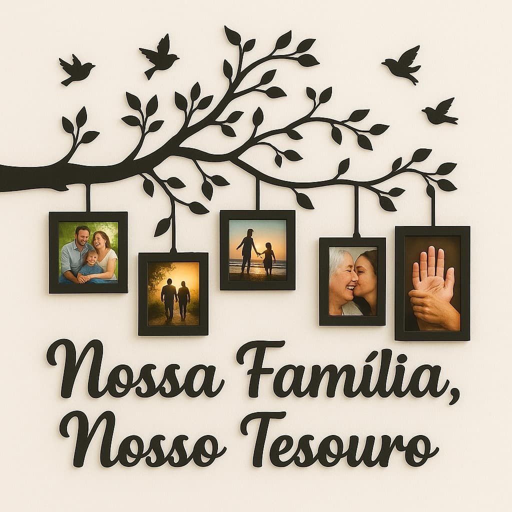 Quadro Decorativo em MDF 10x15– Árvore com Molduras para Fotos de Família