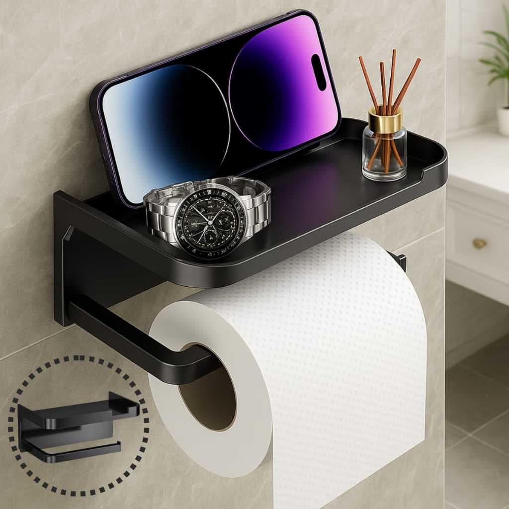 Suporte  Papel Higiênico Premium Apoio Para Celular de Banheiro Fixo na Parede Sem Furos