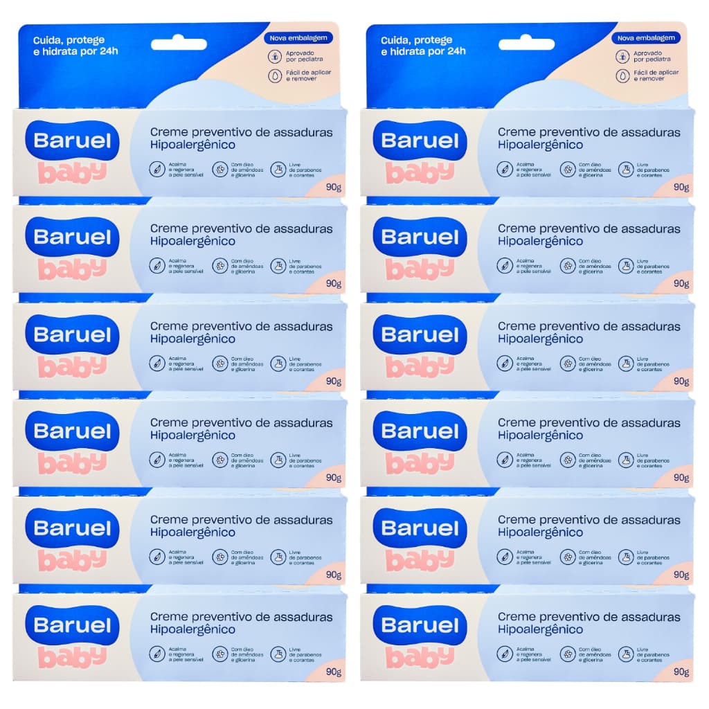 Kit c/12 Creme Preventivo de Assaduras Baruel Baby com Barreira Protetora 90g - Envio Rápido