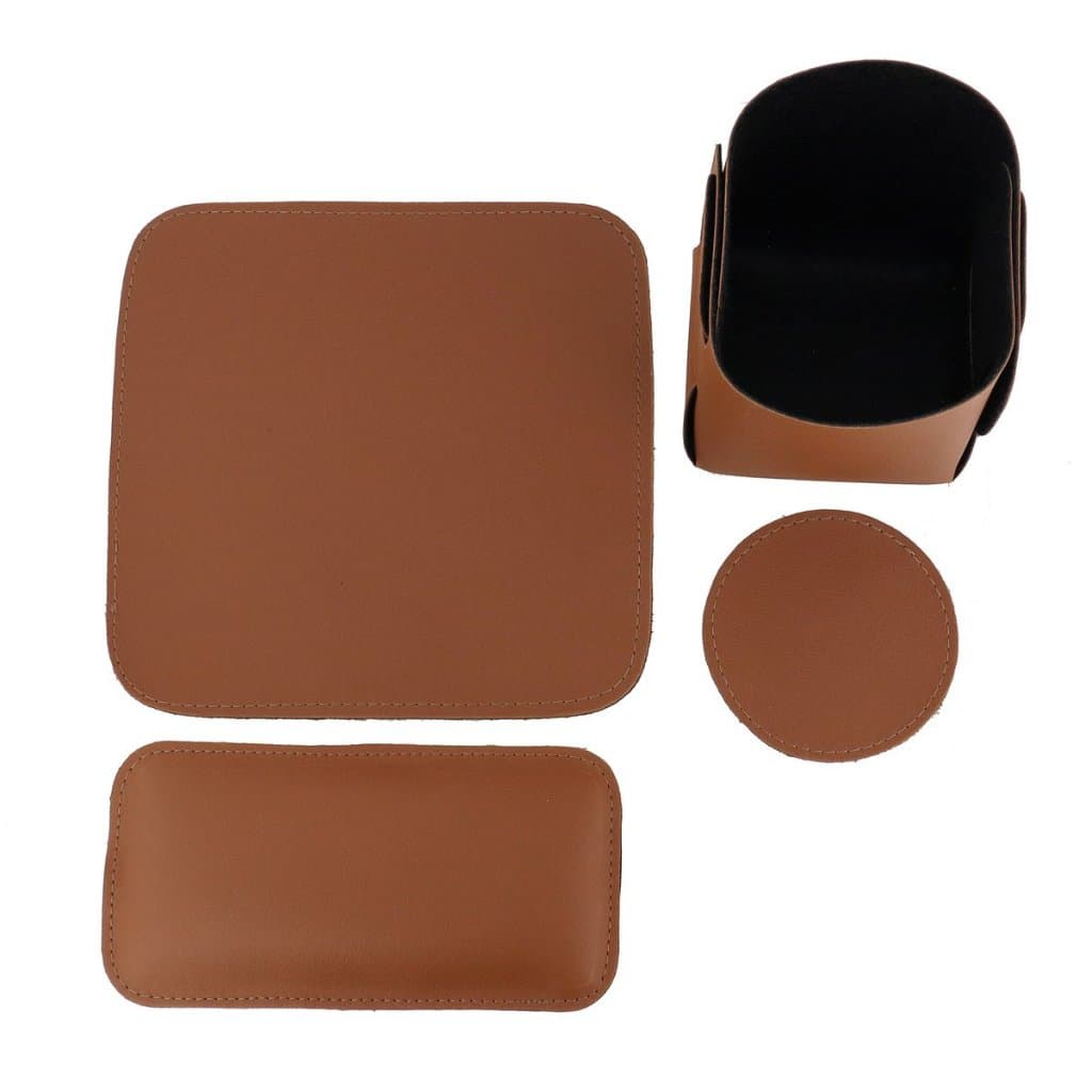 Kit (4 peças) Mouse Pad Couro Computador Desliza Fácil + Descanso Suporte para Copo e Porta Caneta