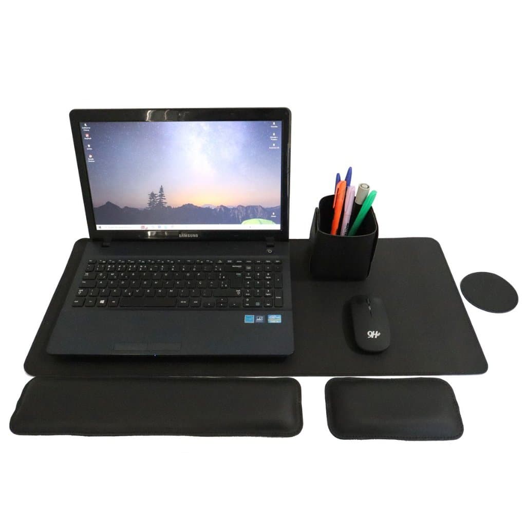Kit Escritorio (5PEÇAS)Mouse Pad 70x30+Apoio Teclado/Punho +Porta Caneta+Porta copo