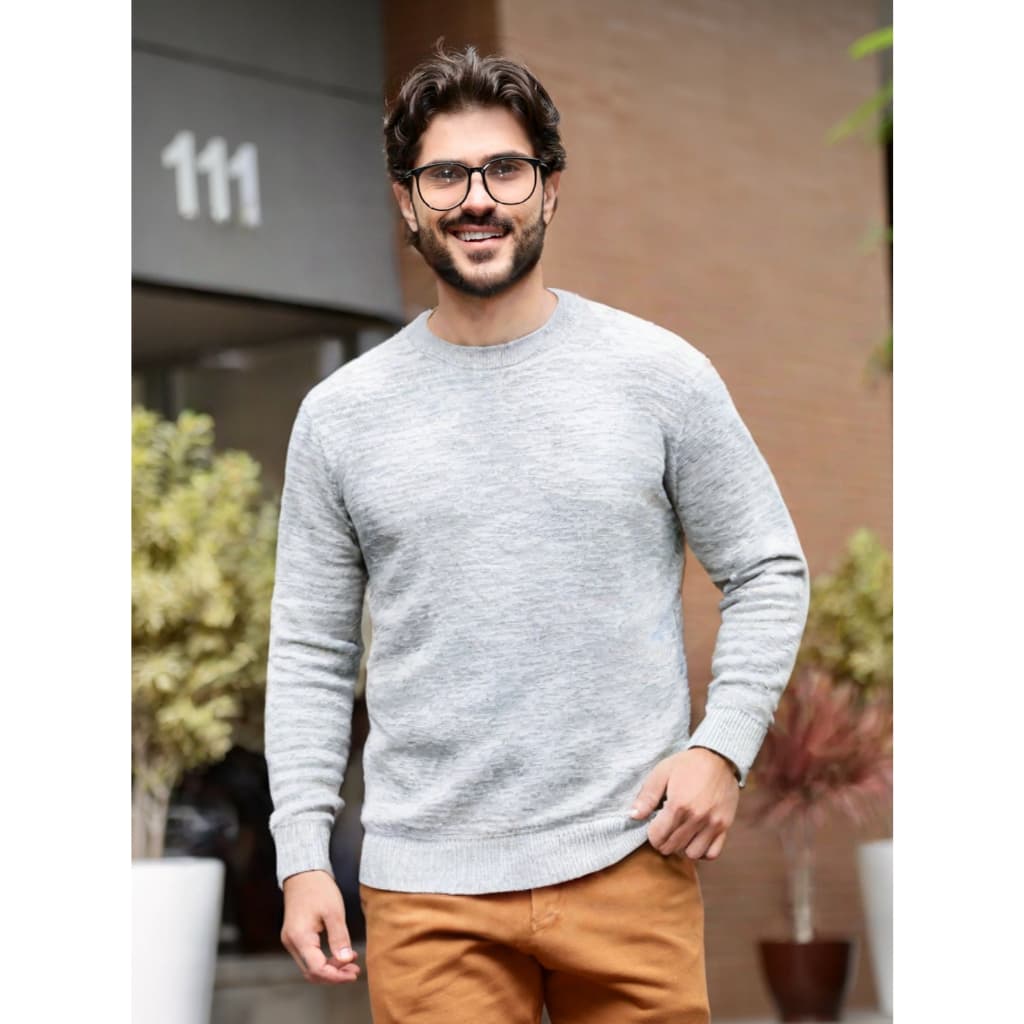 Tricot Masculino Moderno Manga Longa Algodão Sueter Casual Tendencia 2026 Blusa Macia Meia estação