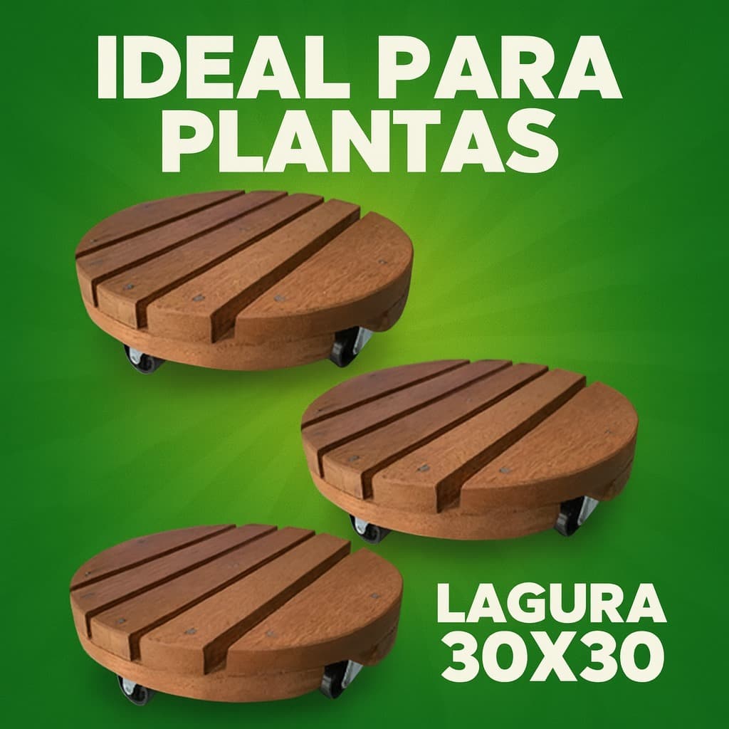 kit Suporte Botijão De Gás Vaso De Planta Com Rodinha Redondo De Madeira