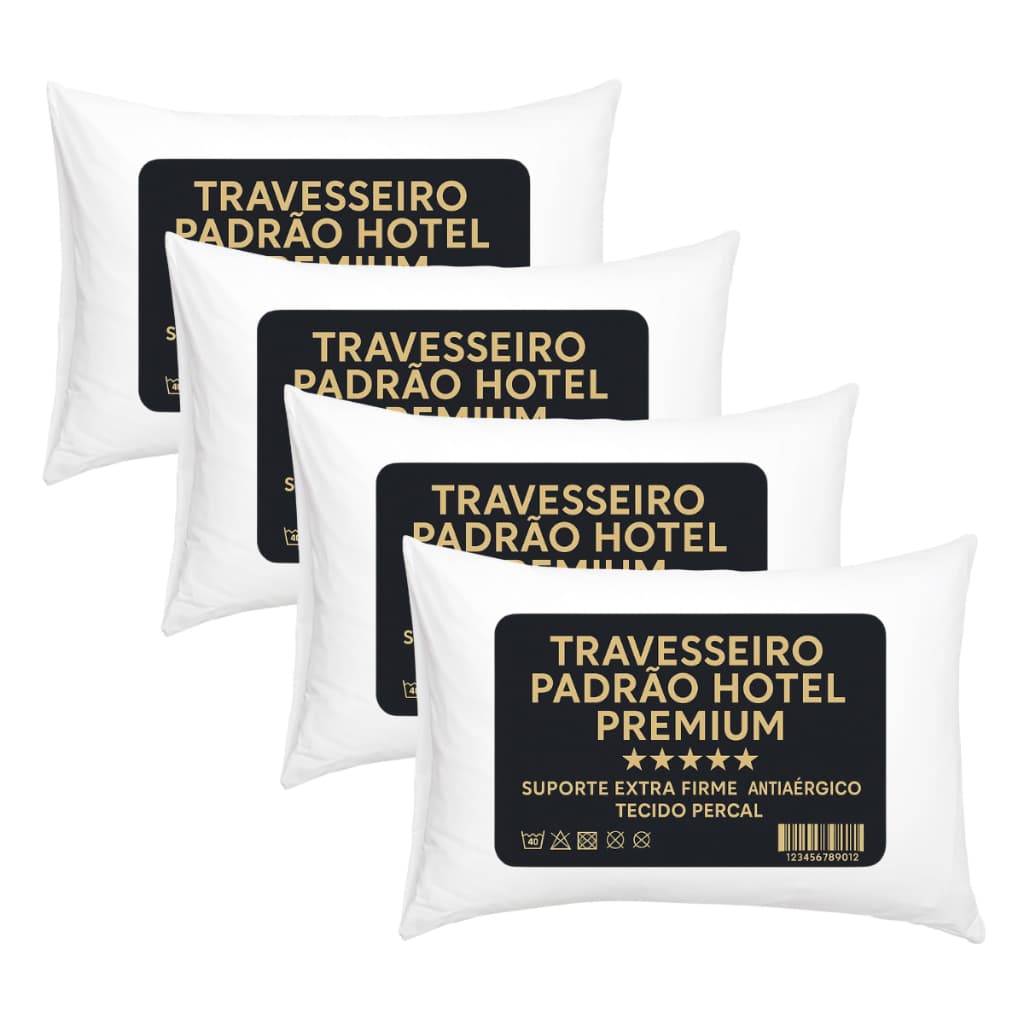 Kit 4 Travesseiro Padrão Hotel 300 Fios Antialérgico 70x50cm Premium Fibra Siliconada Descanso Luxo