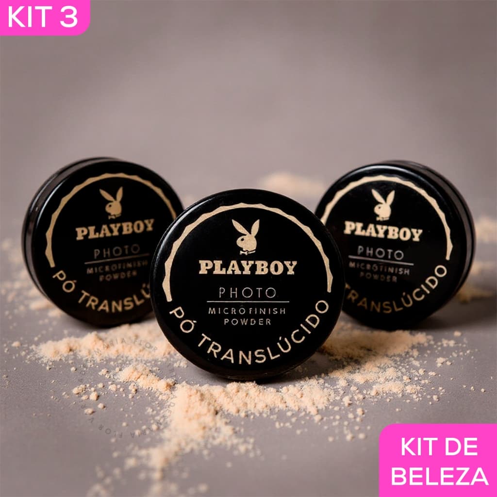 kit com 3 Pó de Finalização Translúcido Solto Ultra Fino á Prova D'Água Microfinish Powder Playbloy