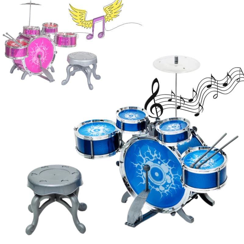 Bateria Infantil Rock Completa Com Banquinho E Baquetas Prato Tambor Meninos e Meninas