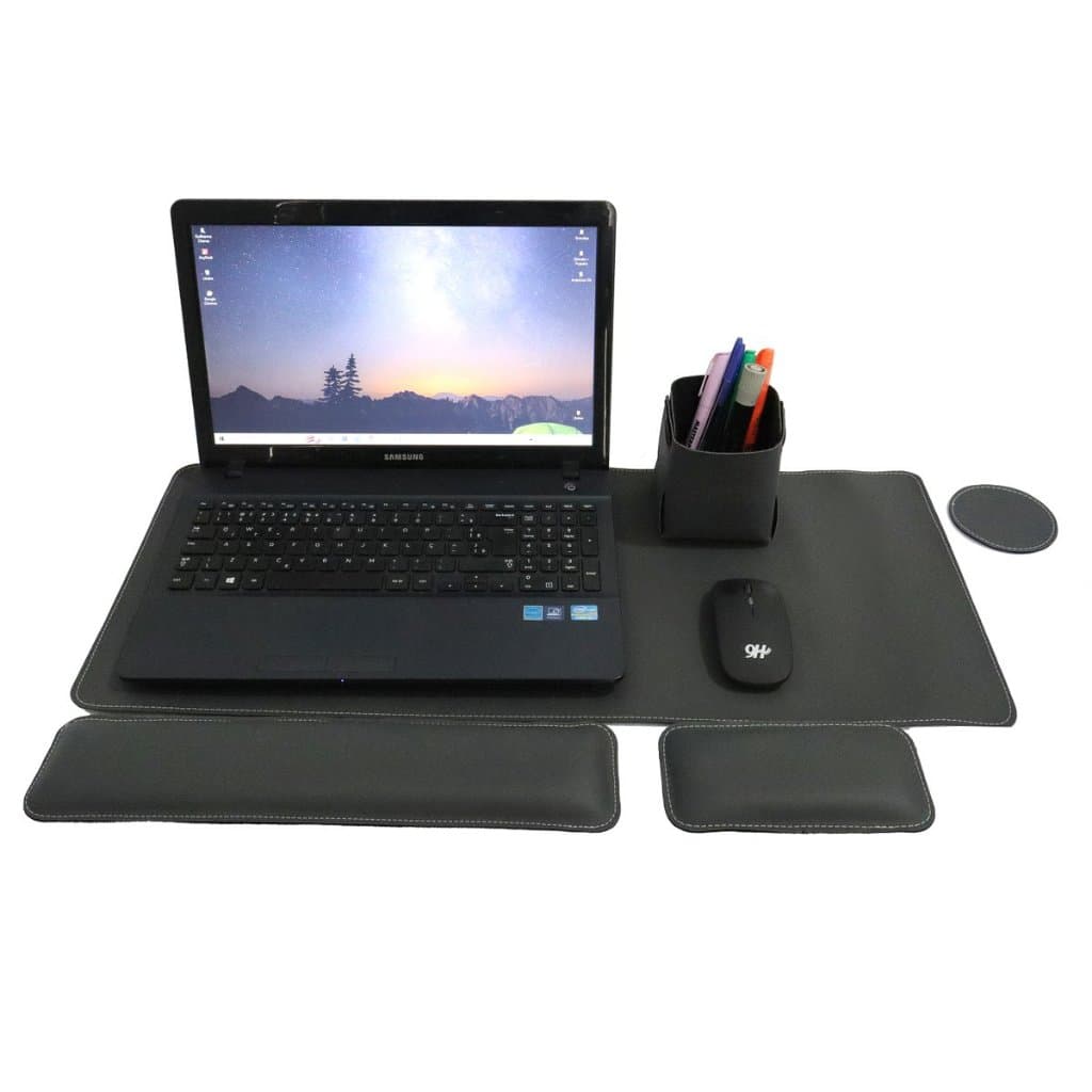 Kit Escritorio (5PEÇAS)Mouse Pad 70x30+Apoio Teclado/Punho +Porta Caneta+Porta copo