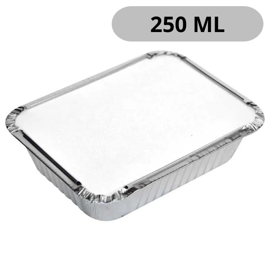 Embalagem Alumínio Retangular C/ Tampa 250ml - 10 Unidades