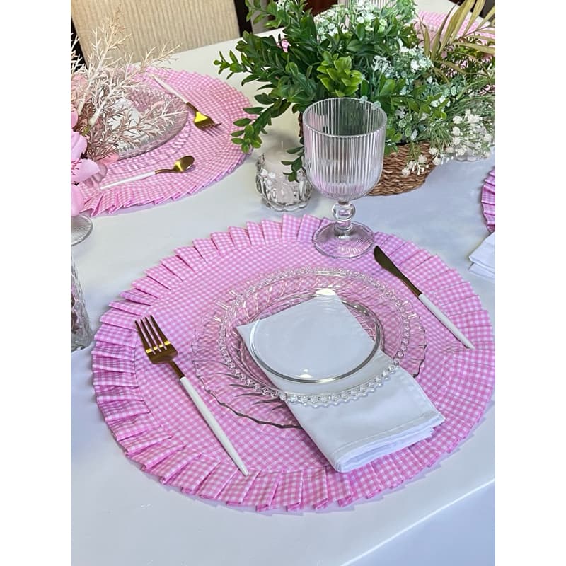 Jogo Americano Redondo com Babadinho Duplo 42cm (4 Lugares) | Elegância e Praticidade na Mesa Posta.