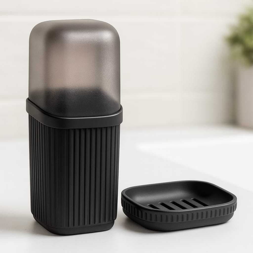 Kit 2 Pecas Com Porta Escovas E Pasta + Saboneteira Com Escorredor Pratico E Elegante Resistente