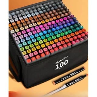 Kit Caneta Marcador Dupla Ponta 100 Cores Para Desenho Infantil e Escolar