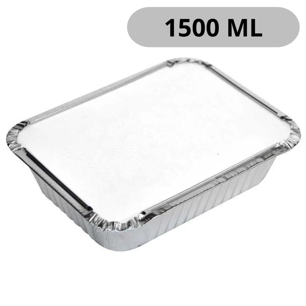 Embalagem Alumínio Retangular C/ Tampa 1500ml - 10 Unidades