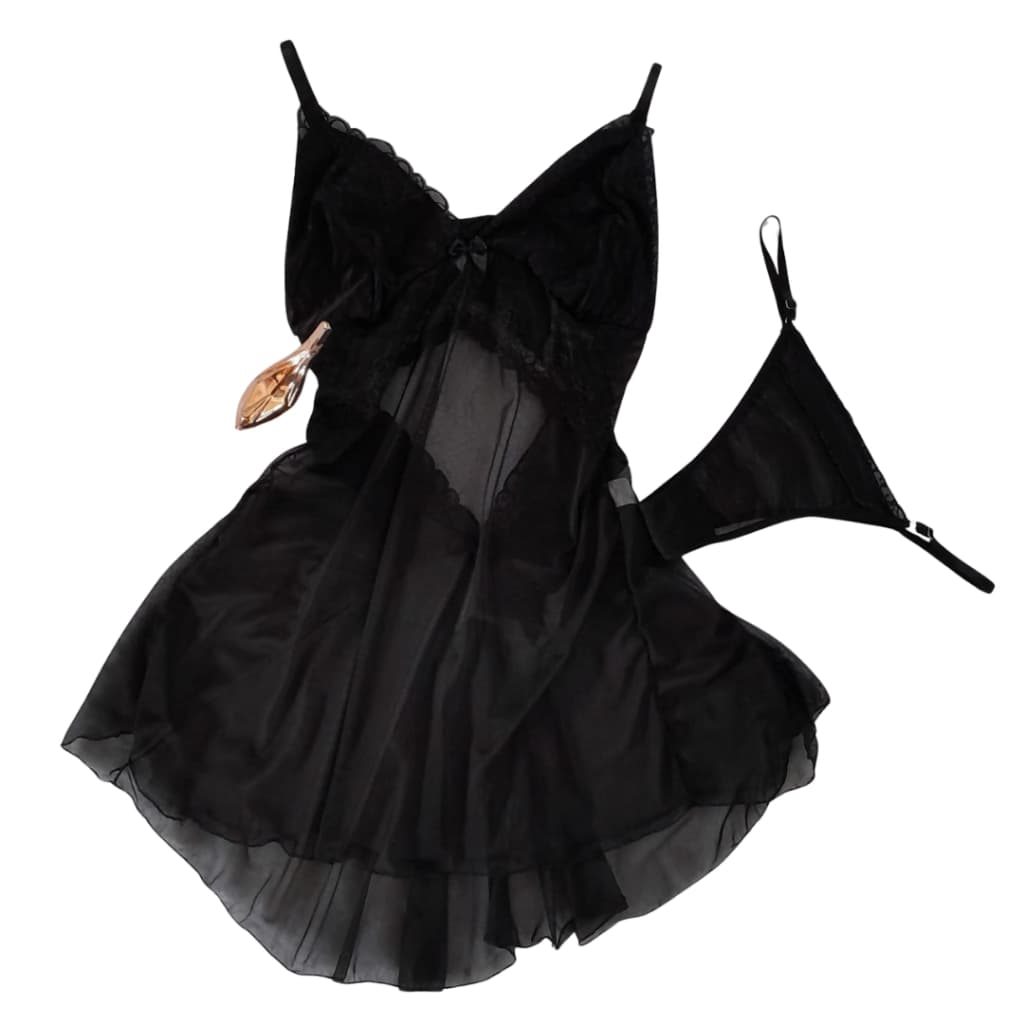 Camisola PLUS SIZE Feminina Costa Nua feita em Tule - Acompanha Calcinha!