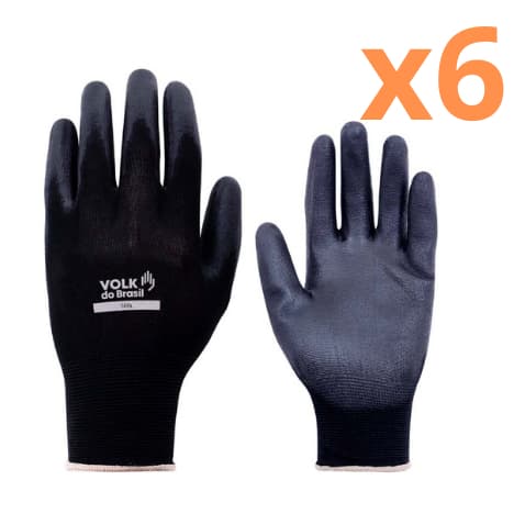 Kit 6 Luva Tatil CA 30916 Multitato Luva PU Volk Banho Poliuretano Pedreiro Eletrostatica Obras