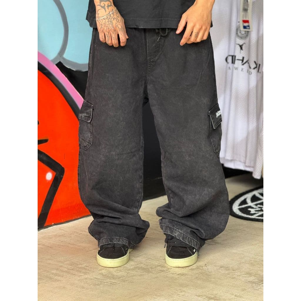 calca cargo baggy marmorizado estonado balao Sow cinza escuro grafite skate street promoção lançamento premium