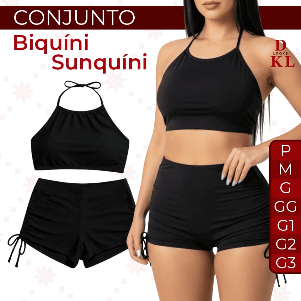 Conjunto Top Alcinha e Shorts Cordinha Biquini Sunquíni Juvenil ao G3