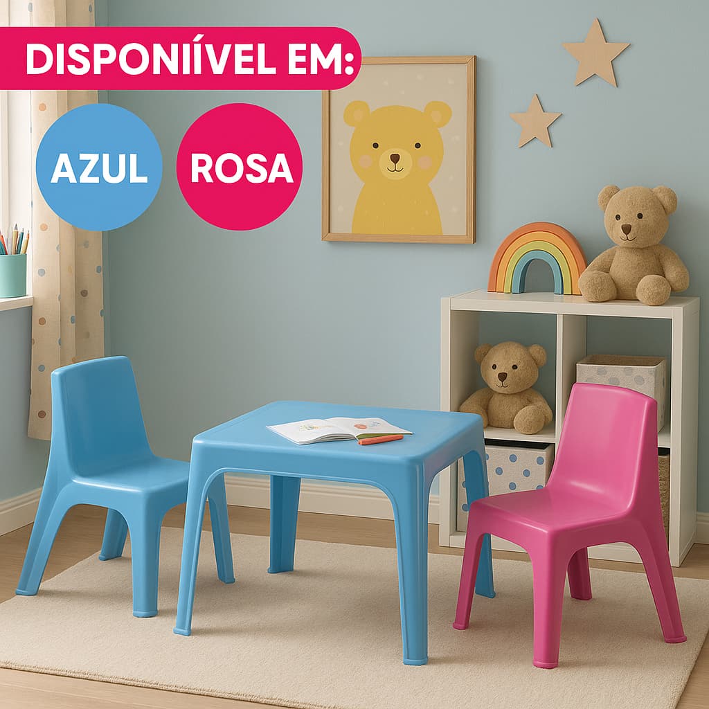Mesinha Infantil com Cadeira Azul ou Rosa - Mesa Criança