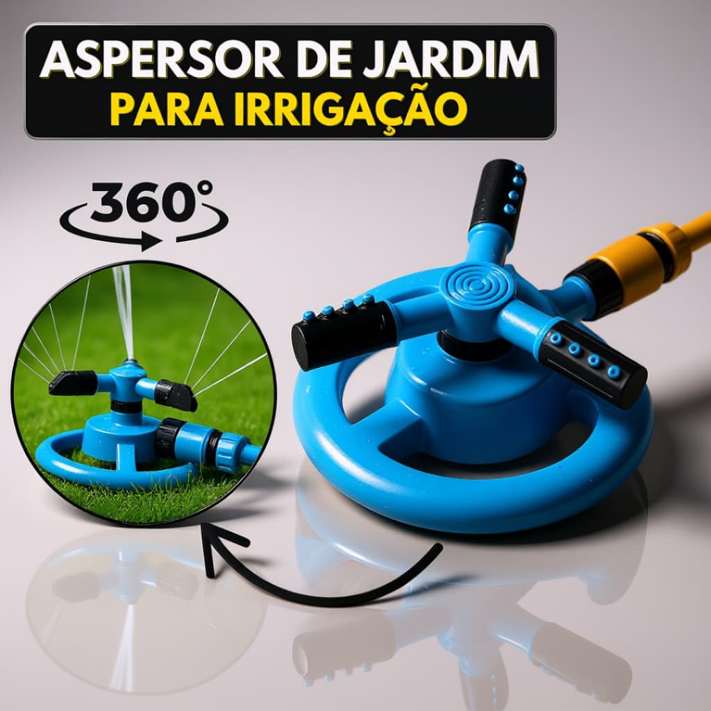 Aspersor de Irrigação para Jardim horta Gramado 360 Graus 3 Bicos Giratorio Rotativo Irrigador Automático Aspersão