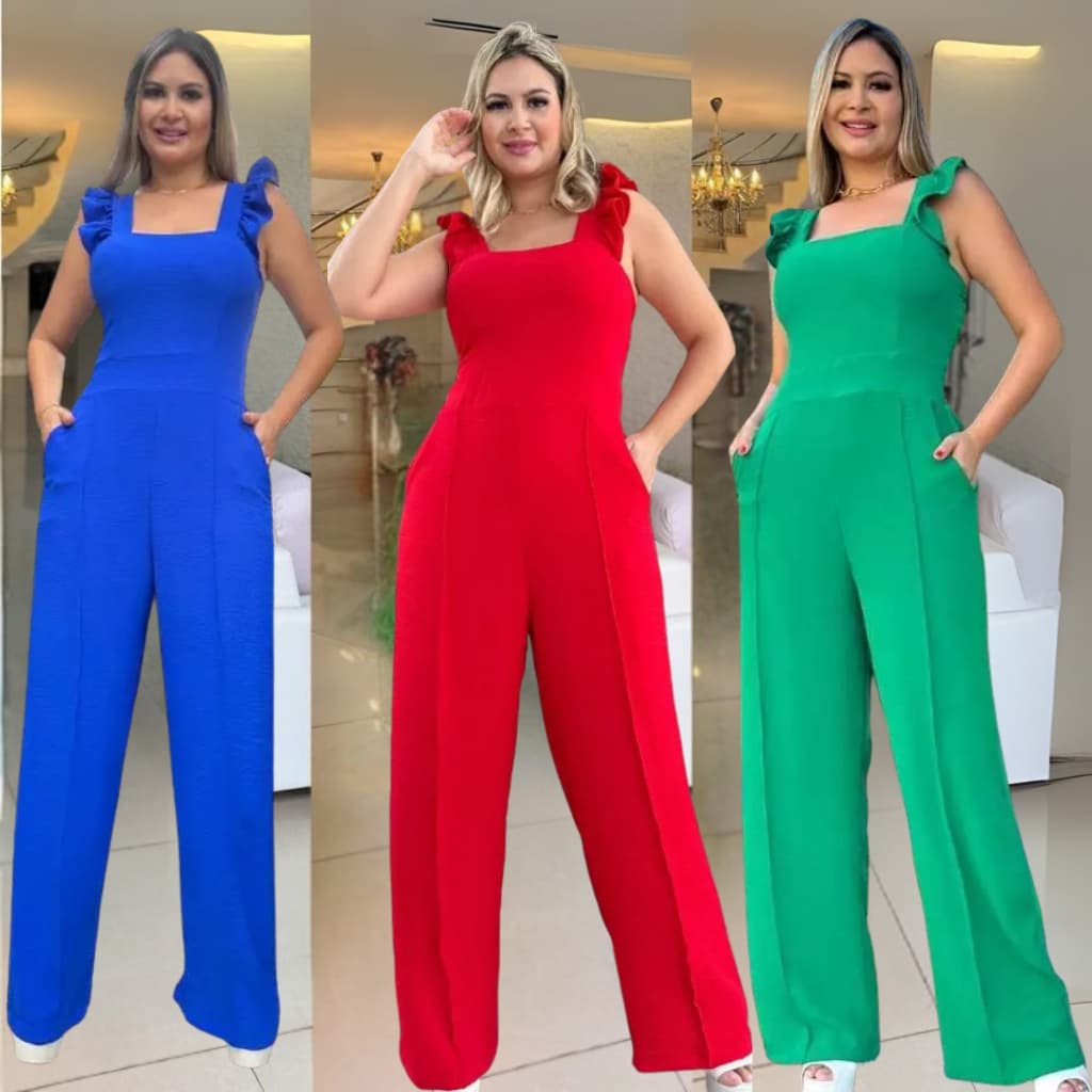 Macacão Feminino Longo Pantalona Wide Leg Duna  Elegante Tendência 2025