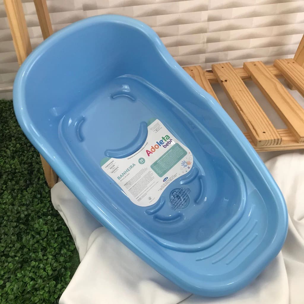 Banheira 20 L Adoleta com Porta Sabonete e Válvula Prática Azul