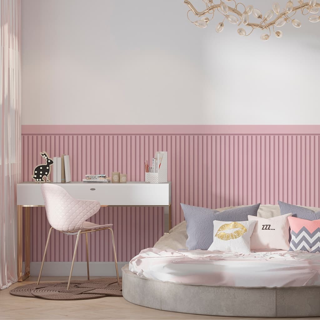 Papel De Parede Adesivo Ripado Rosa Bebê Com Faixa Para Meia Parede