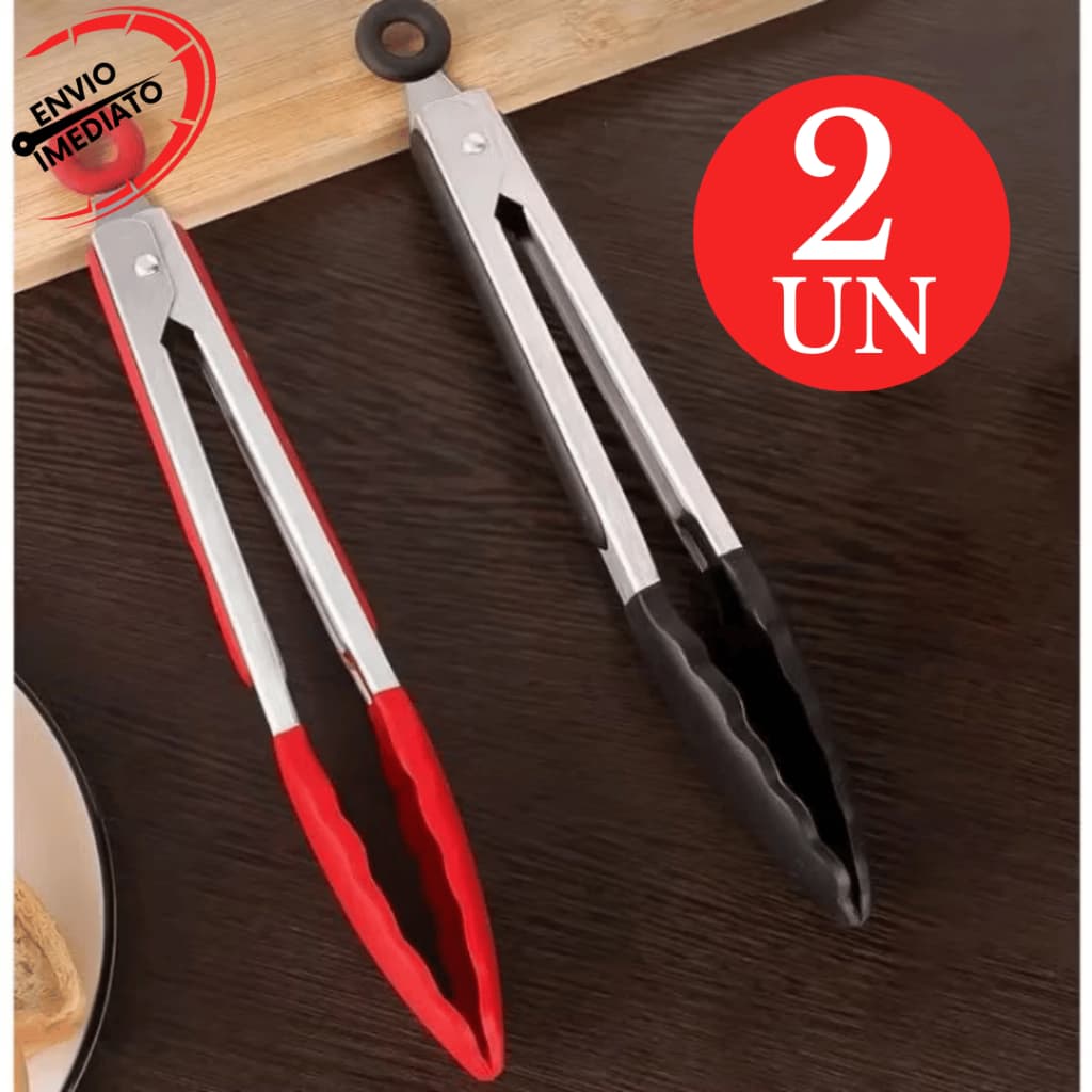 KIT 02 UNIDADES Pegador Pinça Universal de Silicone Resistente 27CM Multiuso Cozinha Salada Carne