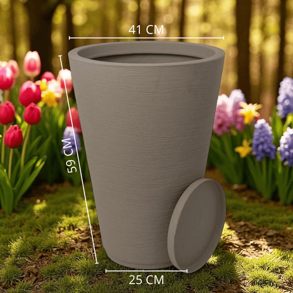 VASO PARA PLANTA GRANDE  POLIETILENO DECORATIVO COLUNA REDONDADA GG COM PRATO COLETOR (10078)