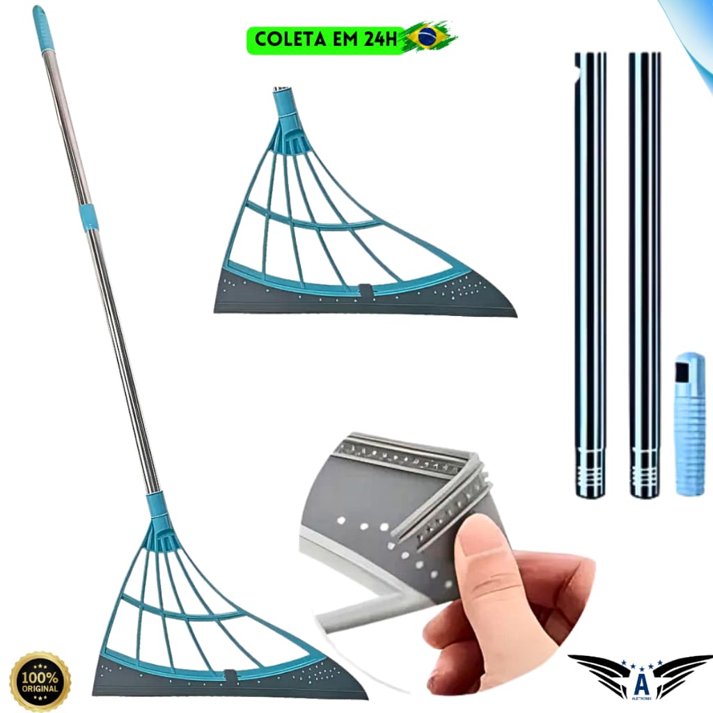 Vassoura e Rodo Mágico MOP Silicone Tira Pelo Puxa Água Limpa Seca Pisos e Janelas