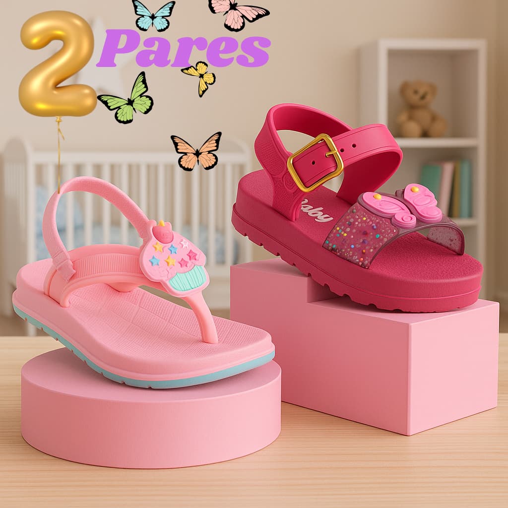 Kit 2 Pares sandálias chinelo infantil bebê feminina menina confortável macia leve antiderrapante