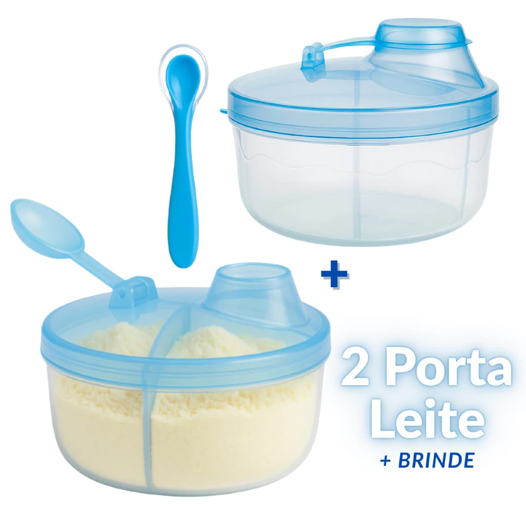 Kit 2 Porta Leite em Pó Para Bebê + Colher de Silicone