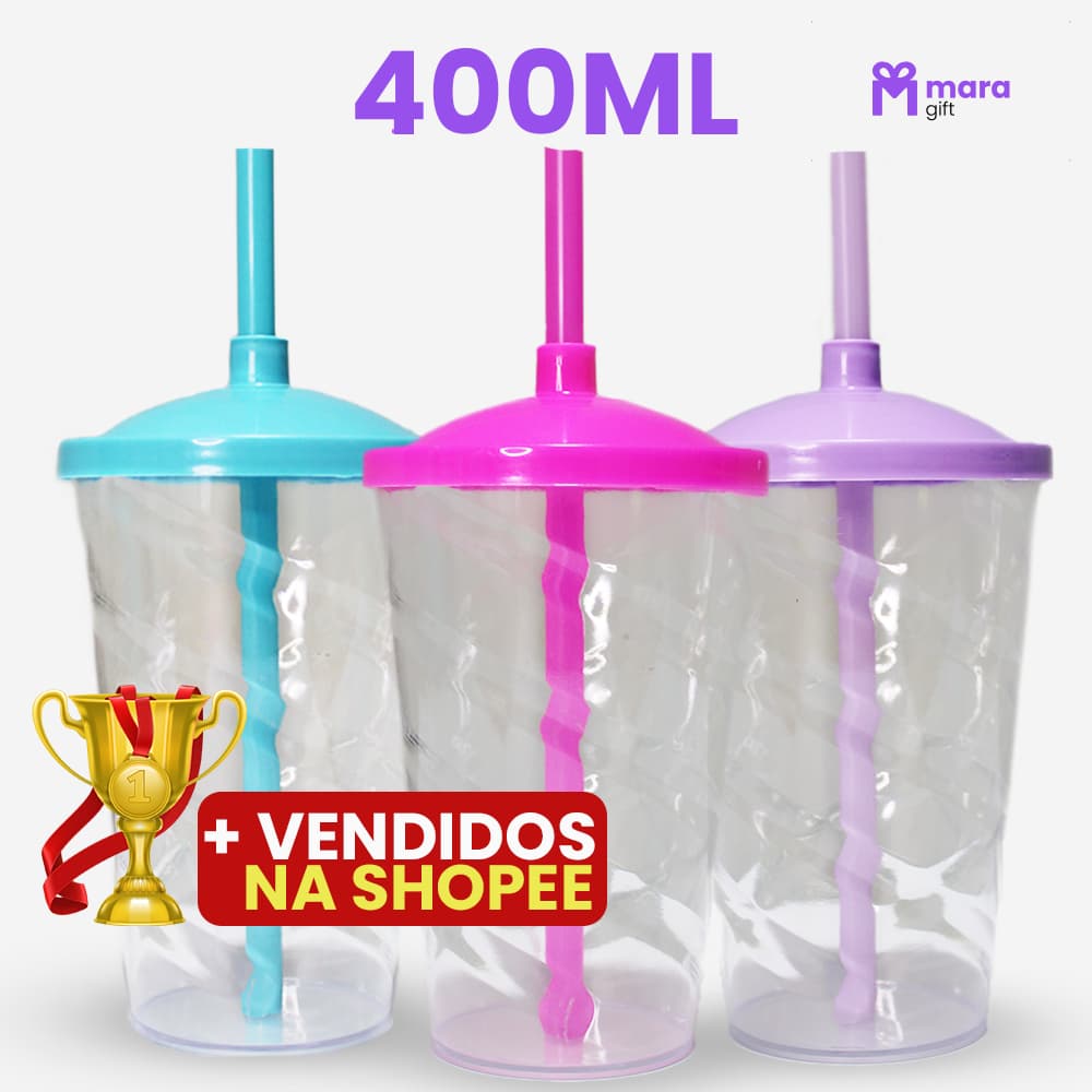 25 à 40 Copos Cristal Twister 400ml, Festas E Eventos, Transparentes Com Tampa E Canudo coloridos