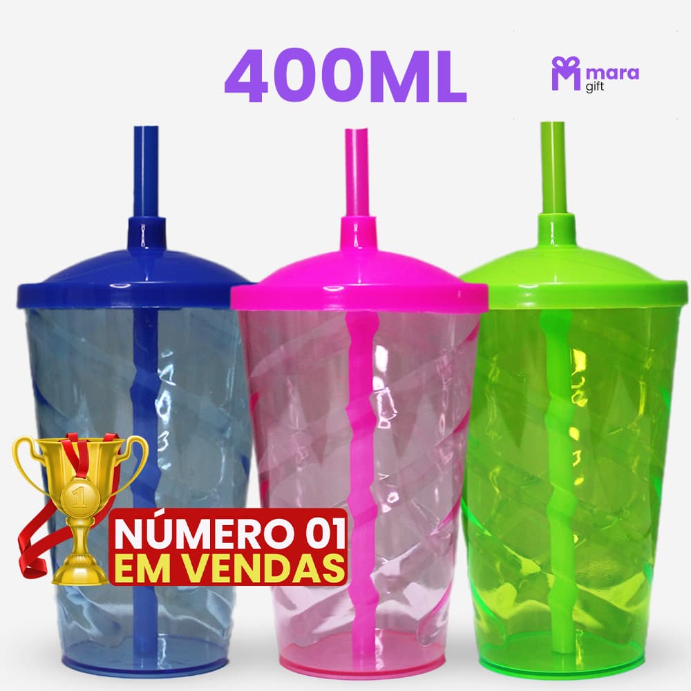 5 à 20 Copos Twister 400ml, Para Festas, Coloridos Com Tampa E Canudo coloridos, Copos Plásticos