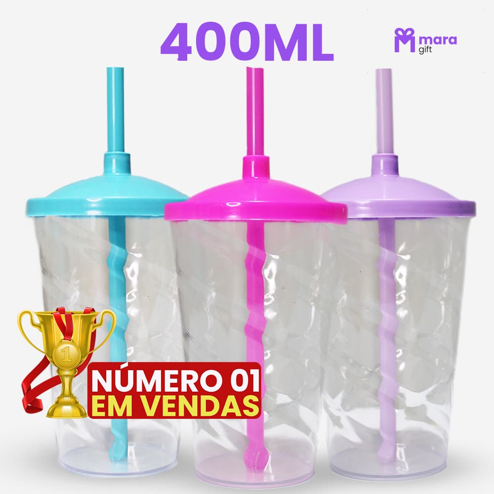 5 à 20 Copos Cristal Twister 400ml, Festas E Eventos, Transparentes Com Tampa E Canudo coloridos