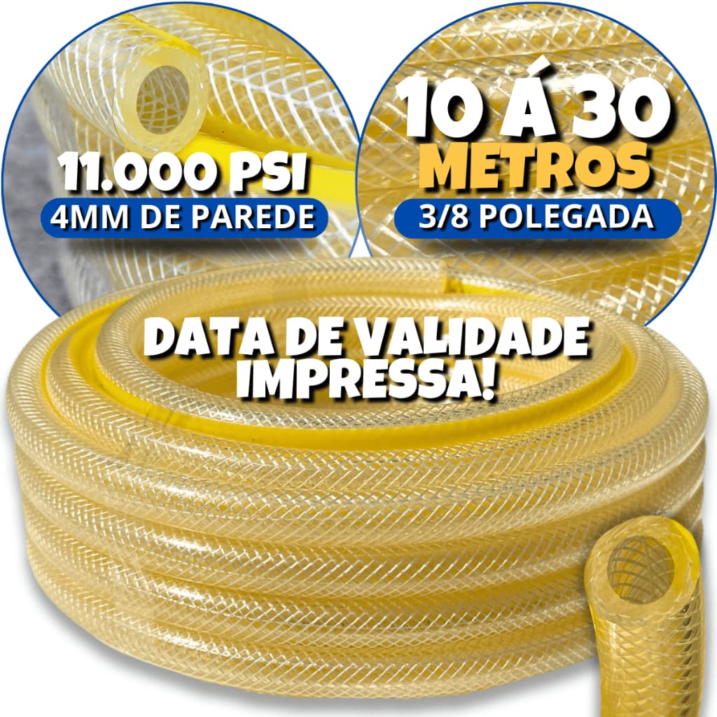 Mangueira De Gás Multiuso Universal 10m á 30m 3/8" Parede de 4mm Trançada Resistente