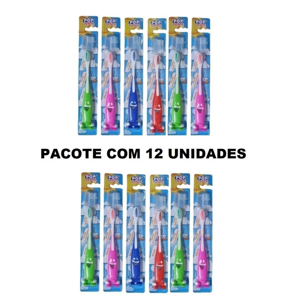 Kit 12 Escova Dental Infantil Macia Protetor Cerda Pop Dente  Envio Imediato